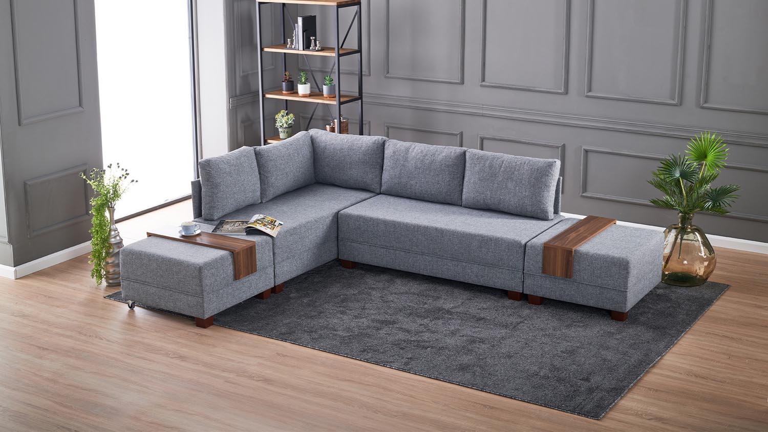 Fly Corner Sofa Bed Left - Grey in Grau präsentiert im Onlineshop von KAQTU Design AG. Bettsofa ist von Atelier Del Sofa