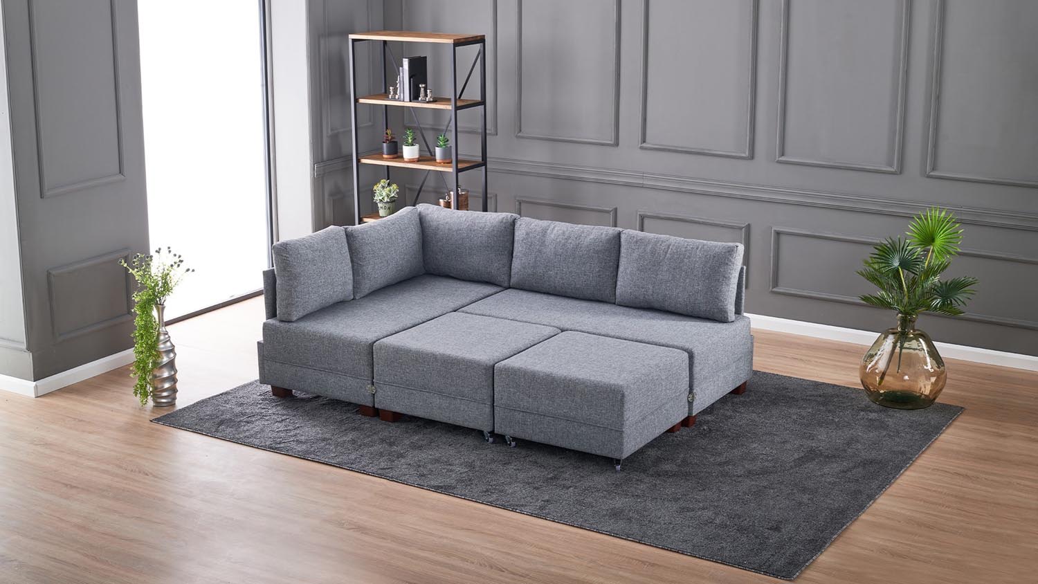Fly Corner Sofa Bed Left - Grey in Grau präsentiert im Onlineshop von KAQTU Design AG. Bettsofa ist von Atelier Del Sofa