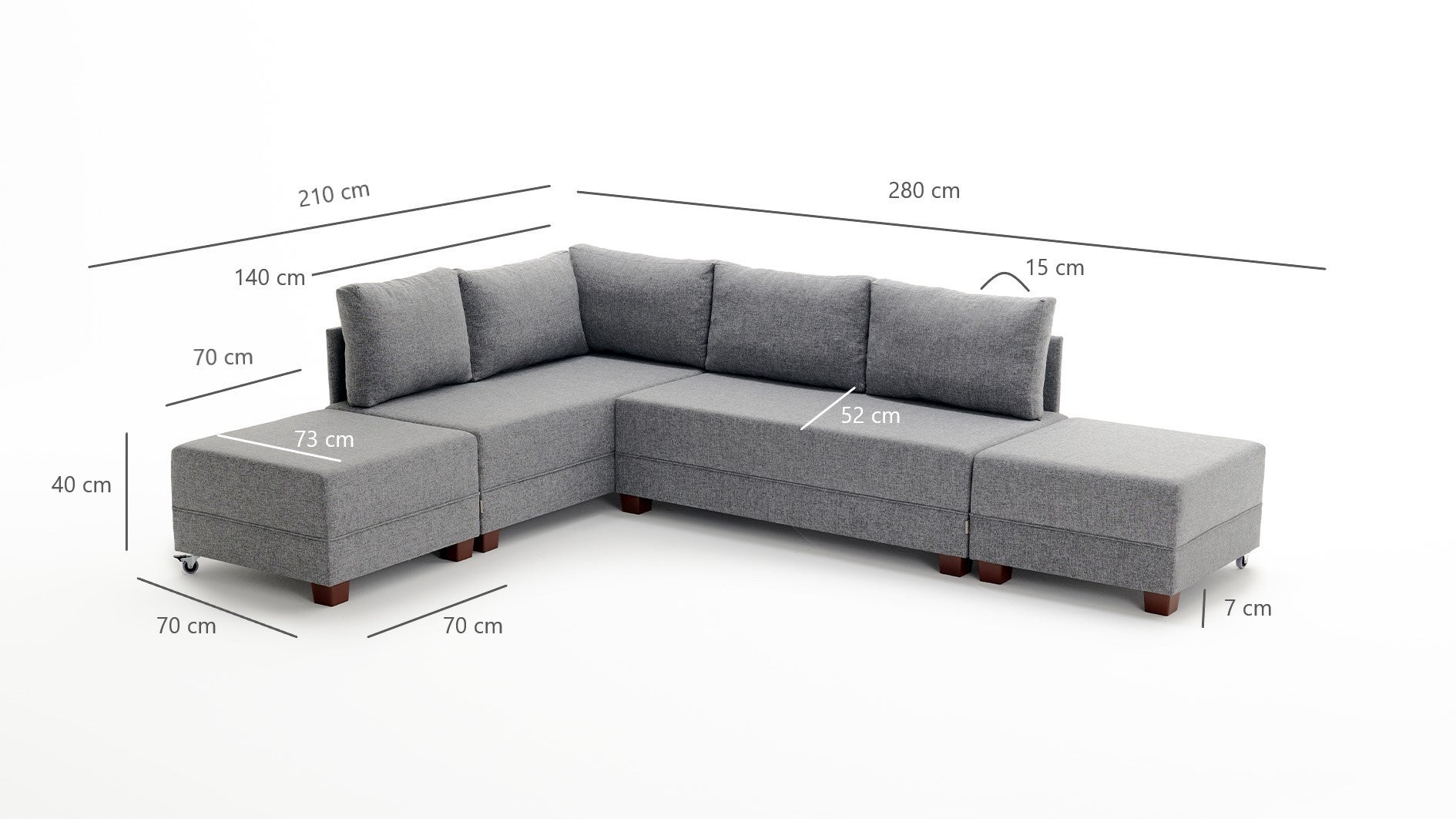 Fly Corner Sofa Bed Left - Grey in Grau präsentiert im Onlineshop von KAQTU Design AG. Bettsofa ist von Atelier Del Sofa