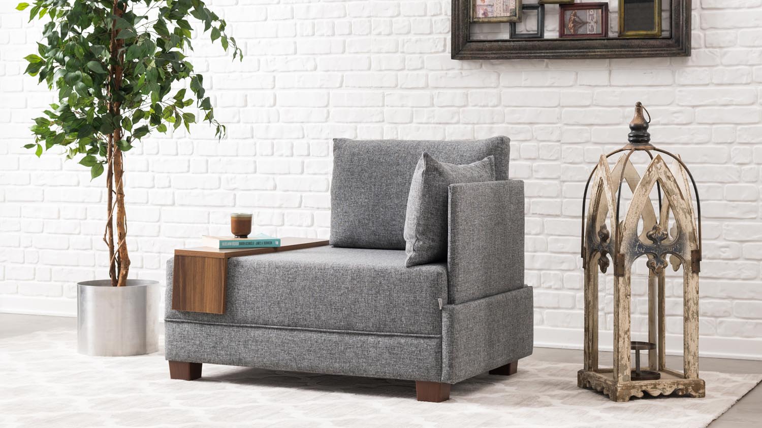 Fly Armchair Right - Grey in Grau präsentiert im Onlineshop von KAQTU Design AG. Modulares Sofa ist von Atelier Del Sofa