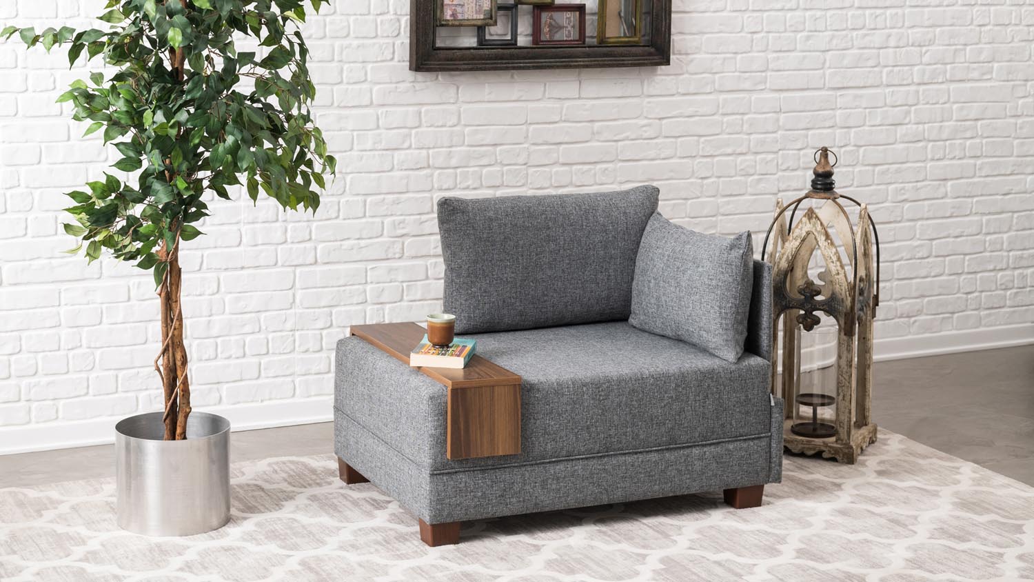 Fly Armchair Right - Grey in Grau präsentiert im Onlineshop von KAQTU Design AG. Modulares Sofa ist von Atelier Del Sofa