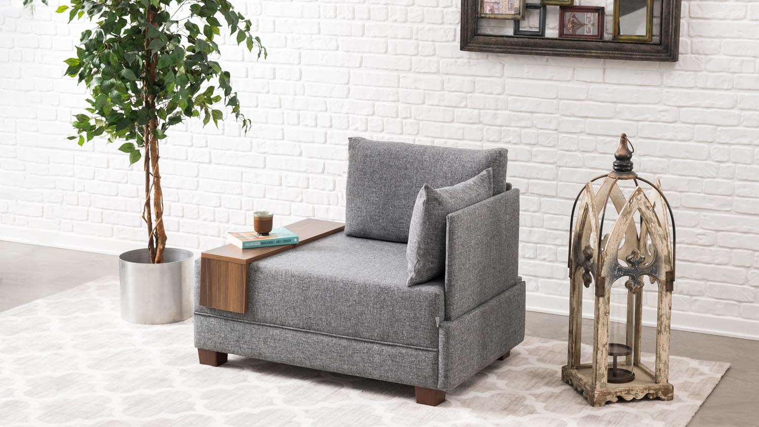 Fly Armchair Right - Grey in Grau präsentiert im Onlineshop von KAQTU Design AG. Modulares Sofa ist von Atelier Del Sofa