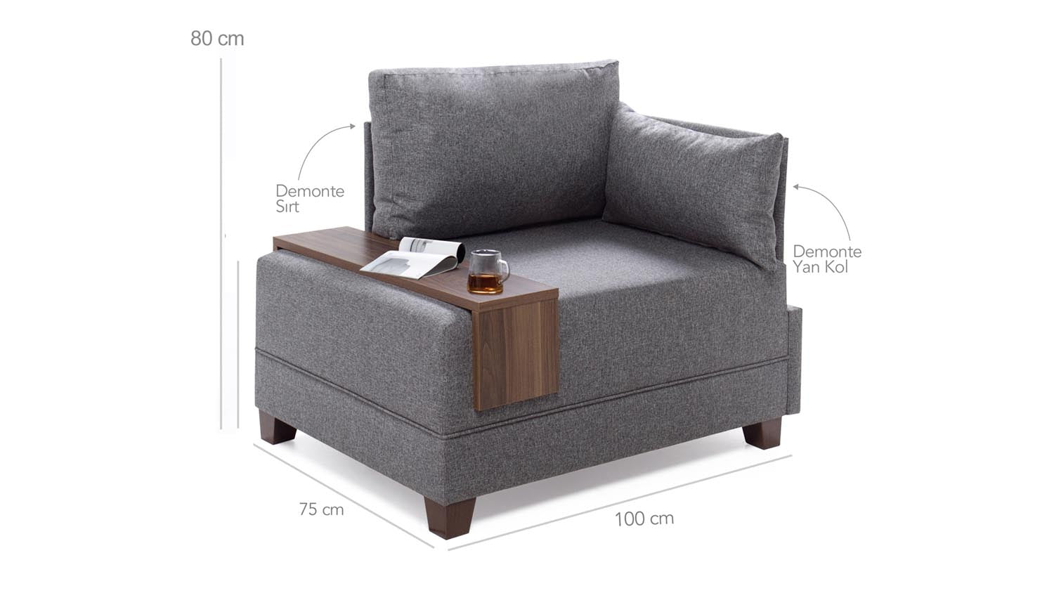 Fly Armchair Right - Grey in Grau präsentiert im Onlineshop von KAQTU Design AG. Modulares Sofa ist von Atelier Del Sofa