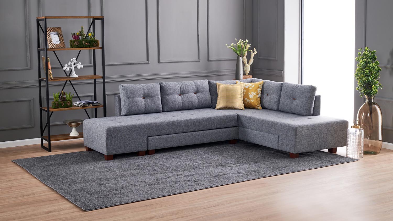 Manama Corner Sofa Bed Right - Grey in Grau präsentiert im Onlineshop von KAQTU Design AG. Bettsofa ist von Atelier Del Sofa