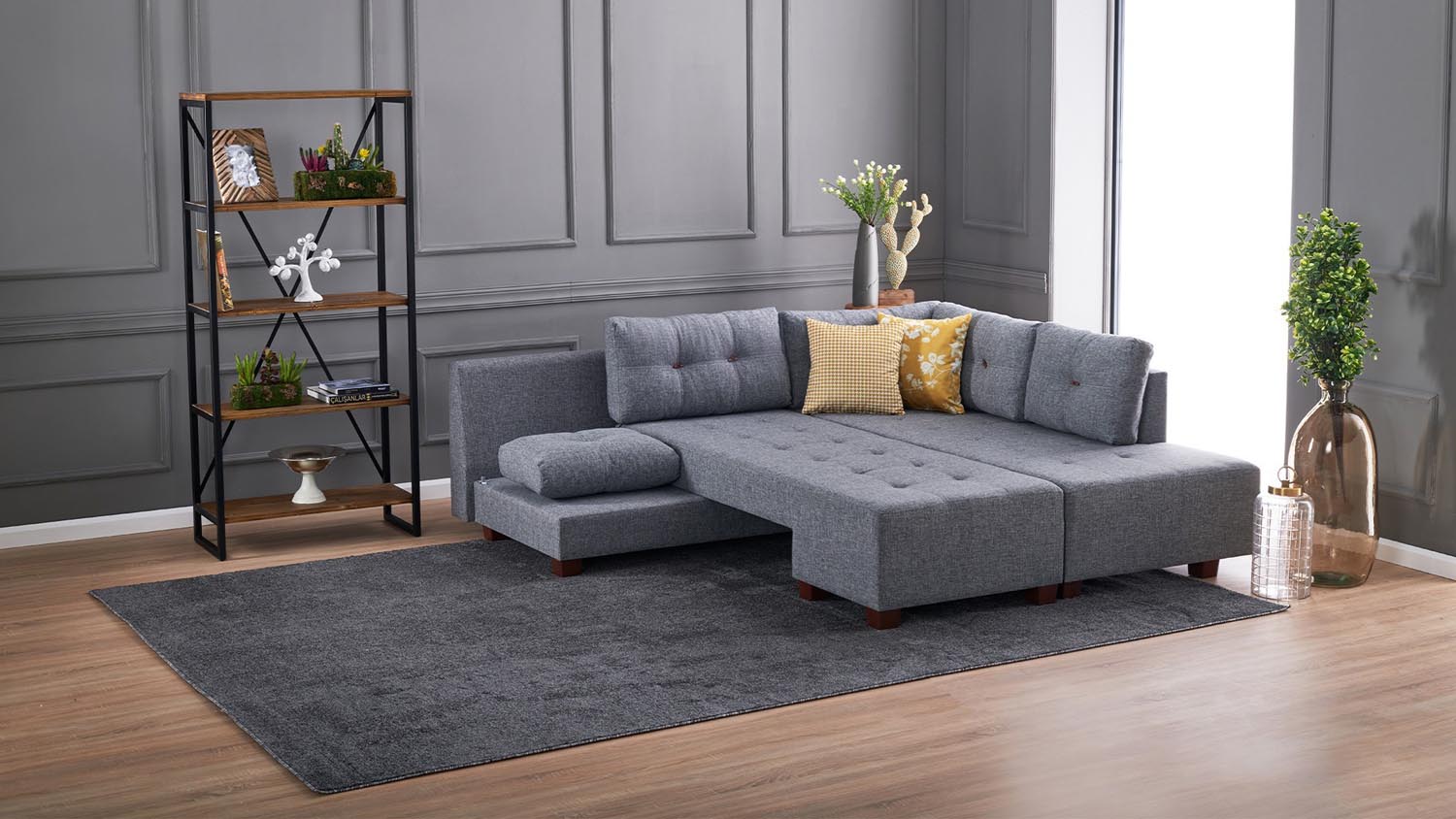 Manama Corner Sofa Bed Right - Grey in Grau präsentiert im Onlineshop von KAQTU Design AG. Bettsofa ist von Atelier Del Sofa