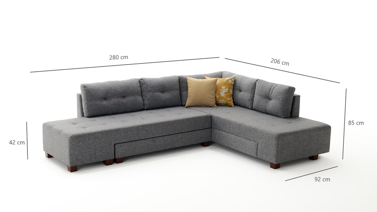 Manama Corner Sofa Bed Right Bettsofa - Grau in Grau präsentiert im Onlineshop von KAQTU Design AG. Bettsofa rechts ist von Atelier Del Sofa