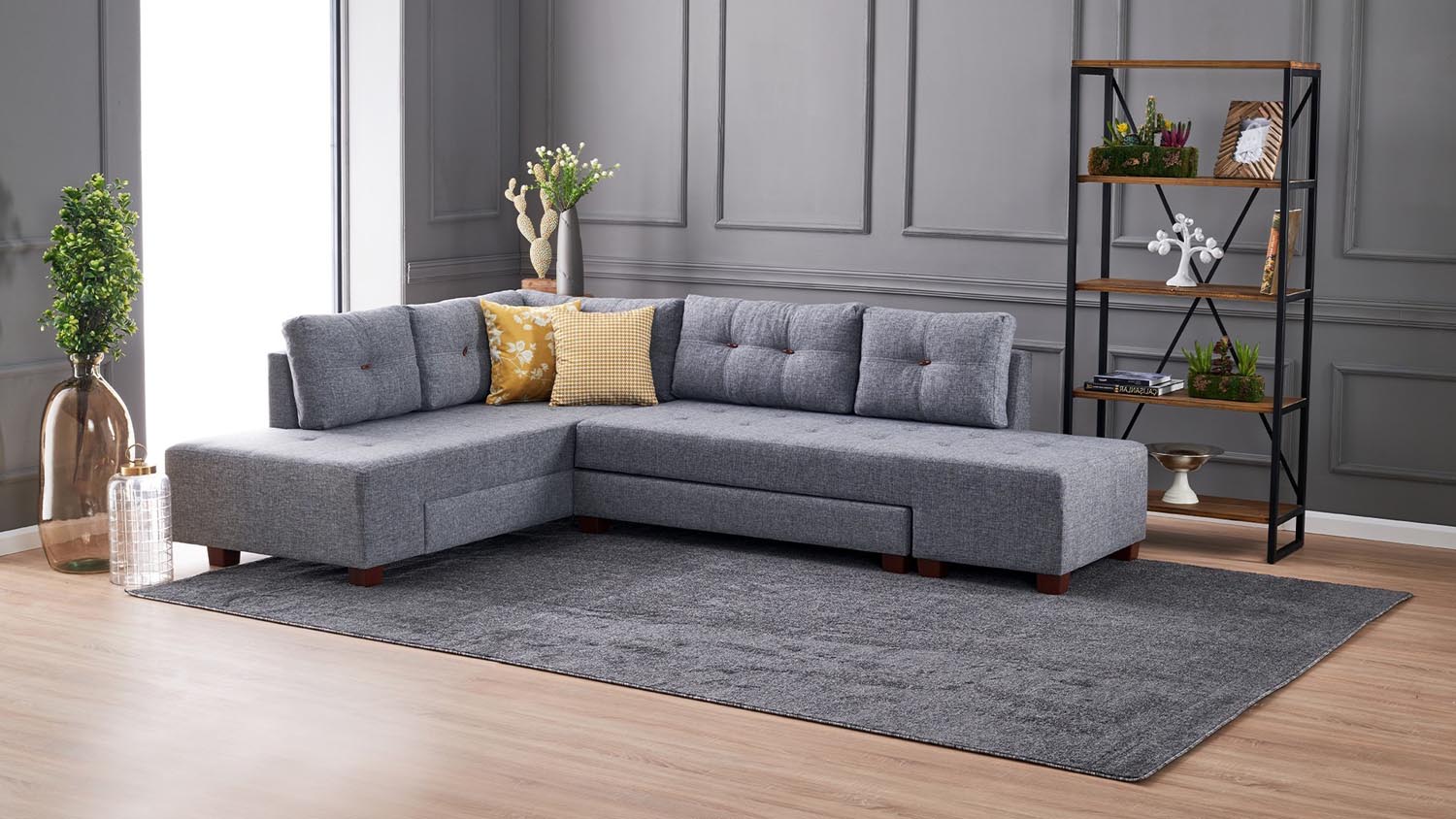 Manama Corner Sofa Bed Left - Grey in Grau präsentiert im Onlineshop von KAQTU Design AG. Bettsofa ist von Atelier Del Sofa