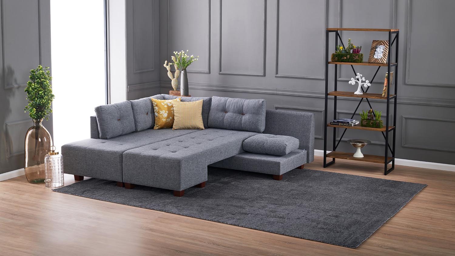 Manama Corner Sofa Bed Left - Grey in Grau präsentiert im Onlineshop von KAQTU Design AG. Bettsofa ist von Atelier Del Sofa