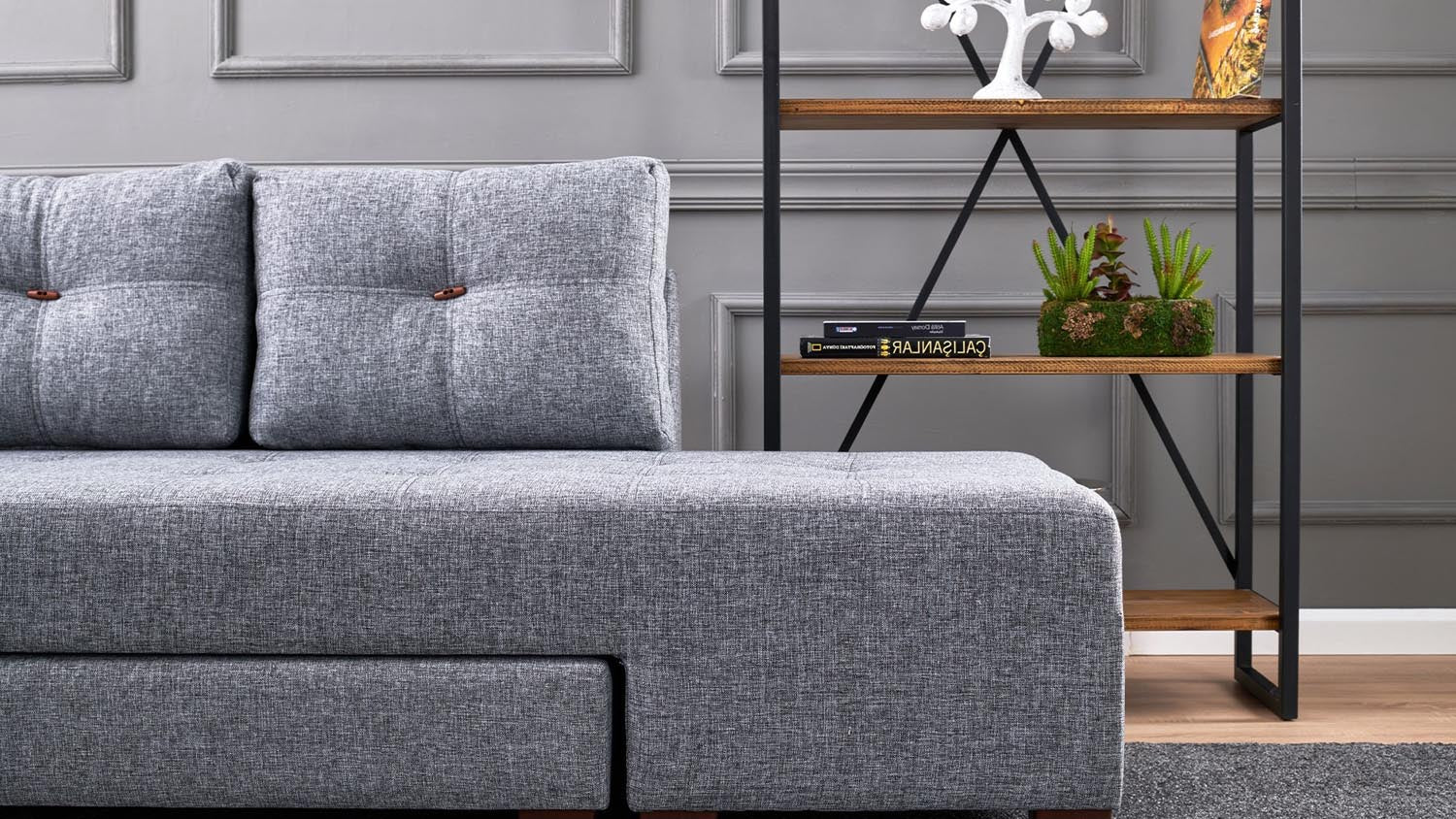 Manama Corner Sofa Bed Left - Grey in Grau präsentiert im Onlineshop von KAQTU Design AG. Bettsofa ist von Atelier Del Sofa