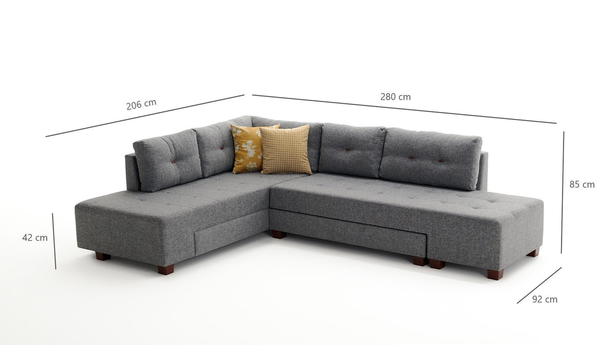 Manama Corner Sofa Bed Left Bettsofa - Grau in Grau präsentiert im Onlineshop von KAQTU Design AG. Bettsofa links ist von Atelier Del Sofa