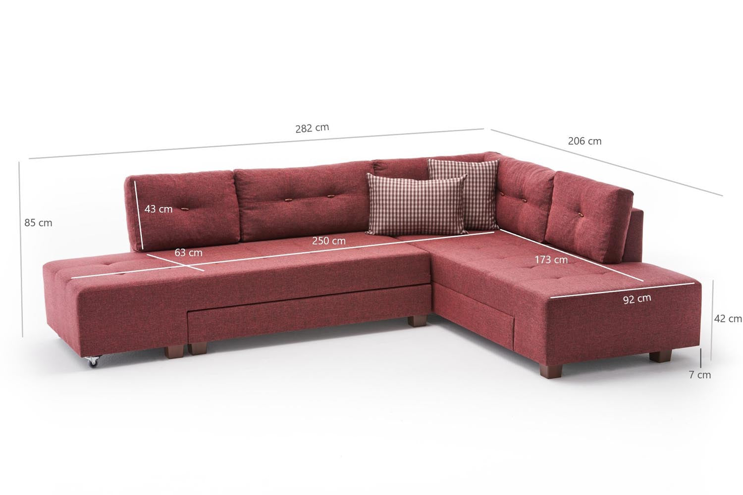 Manama Corner Sofa Bed Right - Claret Red in Karmesinrot präsentiert im Onlineshop von KAQTU Design AG. Bettsofa ist von Atelier Del Sofa
