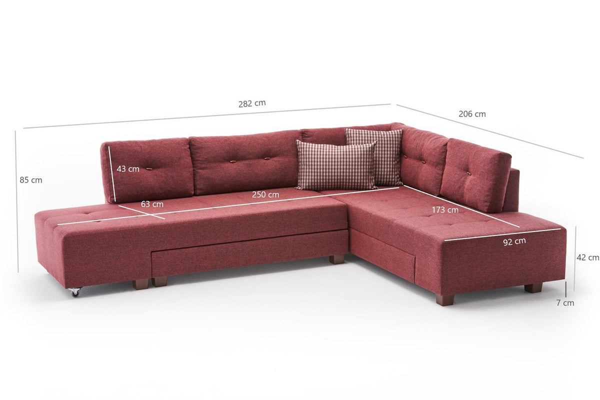 Manama Corner Sofa Bed Right Bettsofa - Karmesinrot in Karmesinrot präsentiert im Onlineshop von KAQTU Design AG. Bettsofa rechts ist von Atelier Del Sofa
