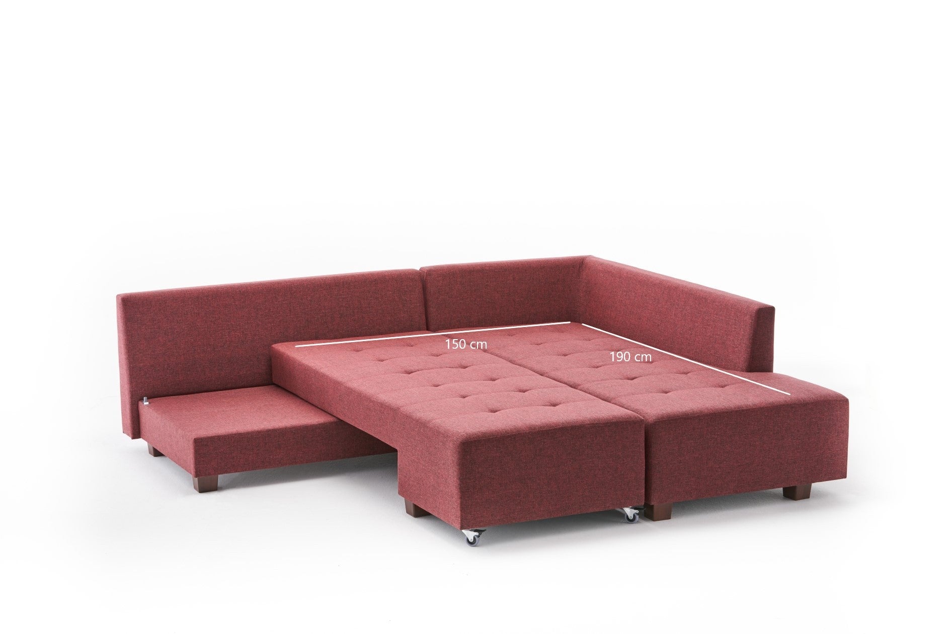 Manama Corner Sofa Bed Right - Claret Red in Karmesinrot präsentiert im Onlineshop von KAQTU Design AG. Bettsofa ist von Atelier Del Sofa