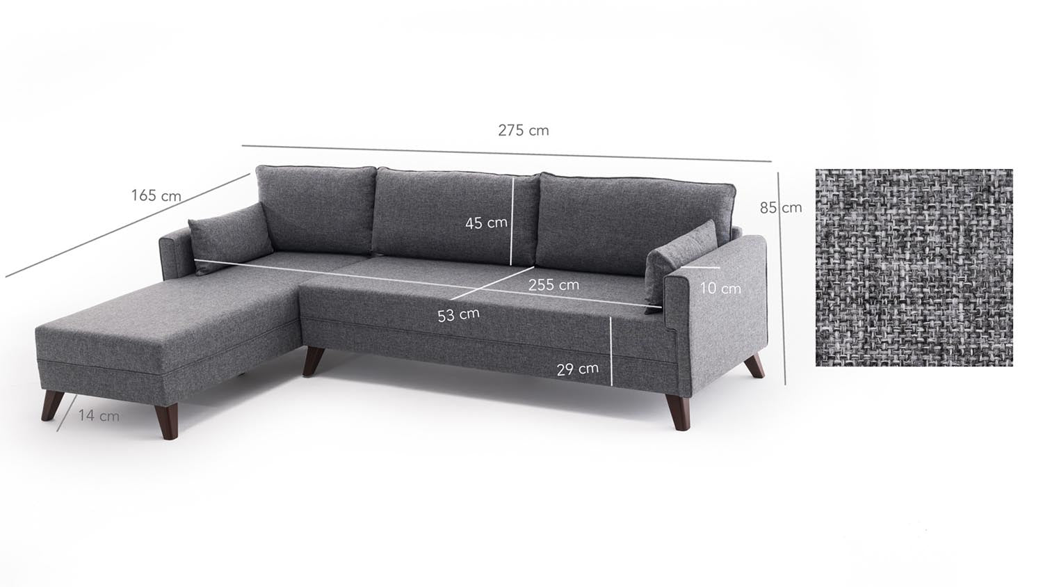 Bella Corner Sofa Left 1 in Grau präsentiert im Onlineshop von KAQTU Design AG. Ecksofa ist von Atelier Del Sofa