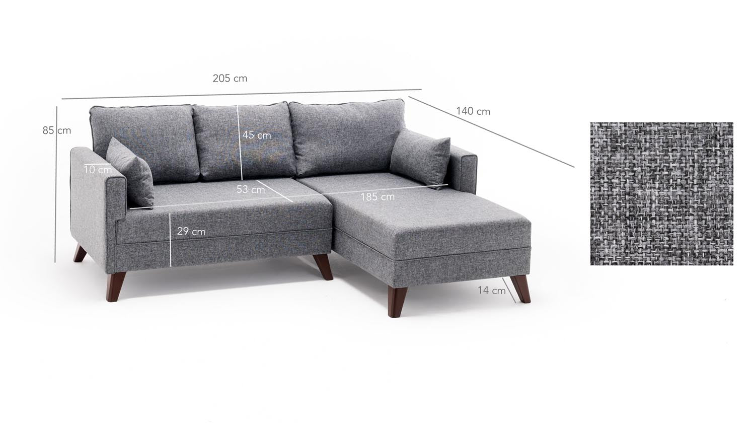 Bella Corner Sofa Right 2 in Grau präsentiert im Onlineshop von KAQTU Design AG. Bettsofa ist von Atelier Del Sofa
