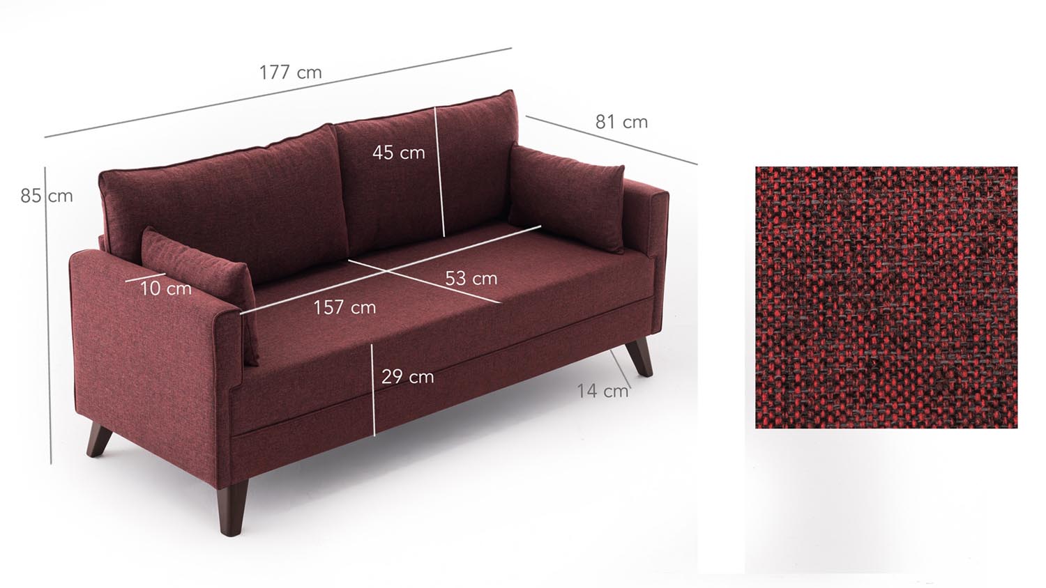 Bella Sofa For 2 Pr - Claret Red in Karmesinrot präsentiert im Onlineshop von KAQTU Design AG. 2er Sofa ist von Atelier Del Sofa