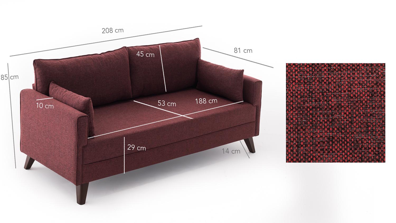 Bella Sofa For 3 Pr - Claret Red in Karmesinrot präsentiert im Onlineshop von KAQTU Design AG. 3er Sofa ist von Atelier Del Sofa