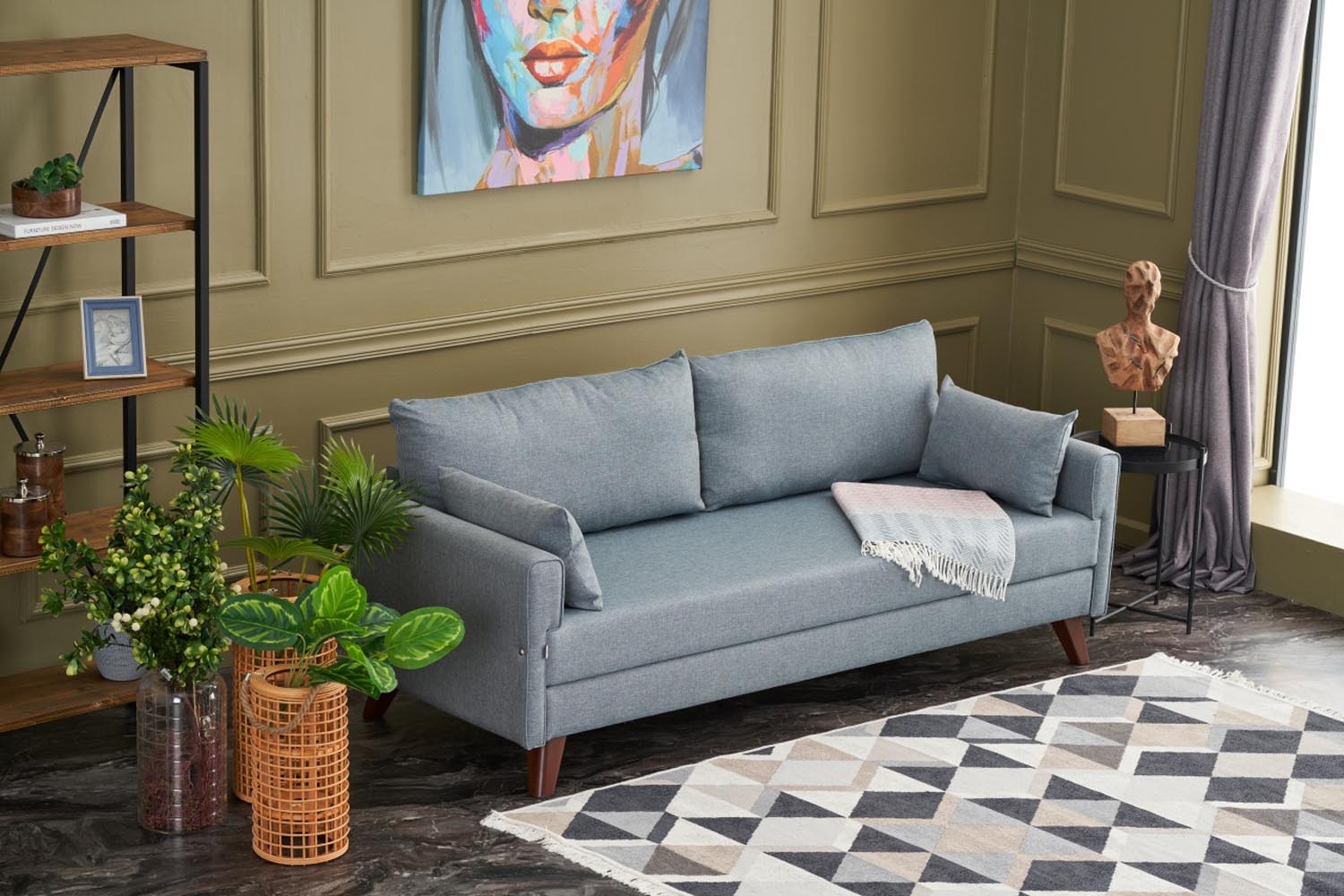 Bella Soft Yataklı Üçlü Koltuk - Blue in Blau präsentiert im Onlineshop von KAQTU Design AG. Bettsofa ist von Atelier Del Sofa