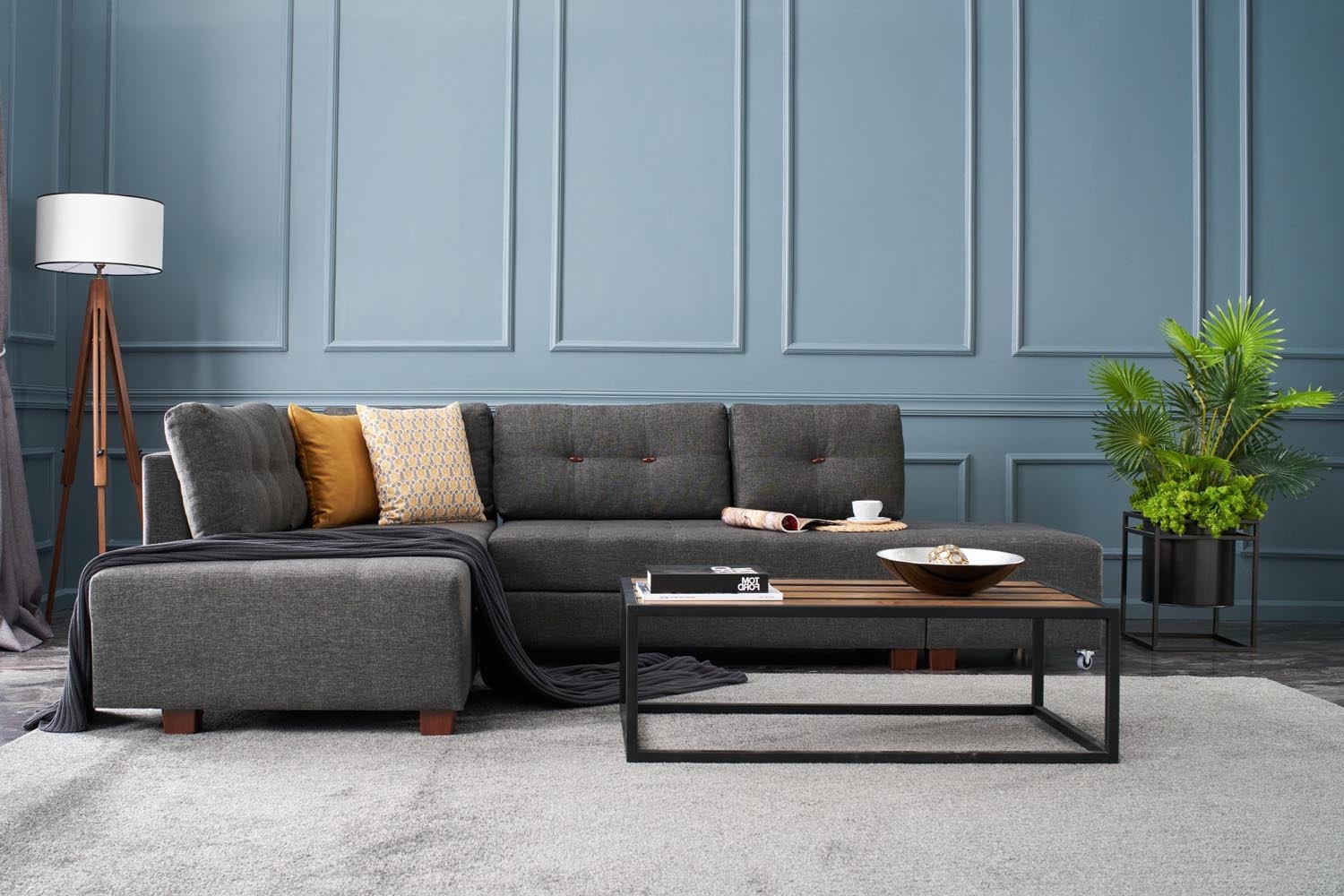 Manama Corner Sofa Bed Left - Anthracite in Anthrazit präsentiert im Onlineshop von KAQTU Design AG. Bettsofa ist von Atelier Del Sofa