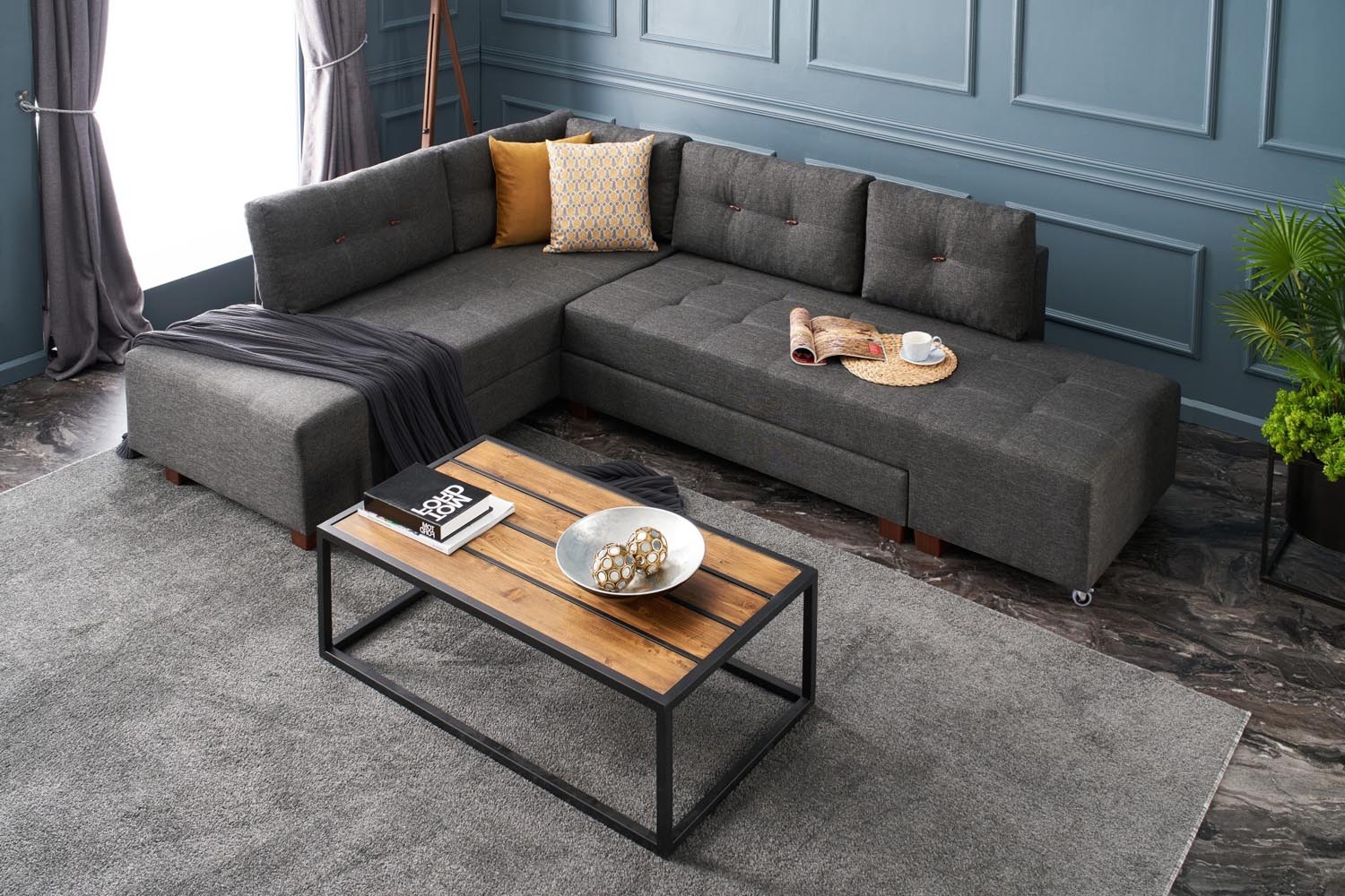 Manama Corner Sofa Bed Left - Anthracite in Anthrazit präsentiert im Onlineshop von KAQTU Design AG. Bettsofa ist von Atelier Del Sofa