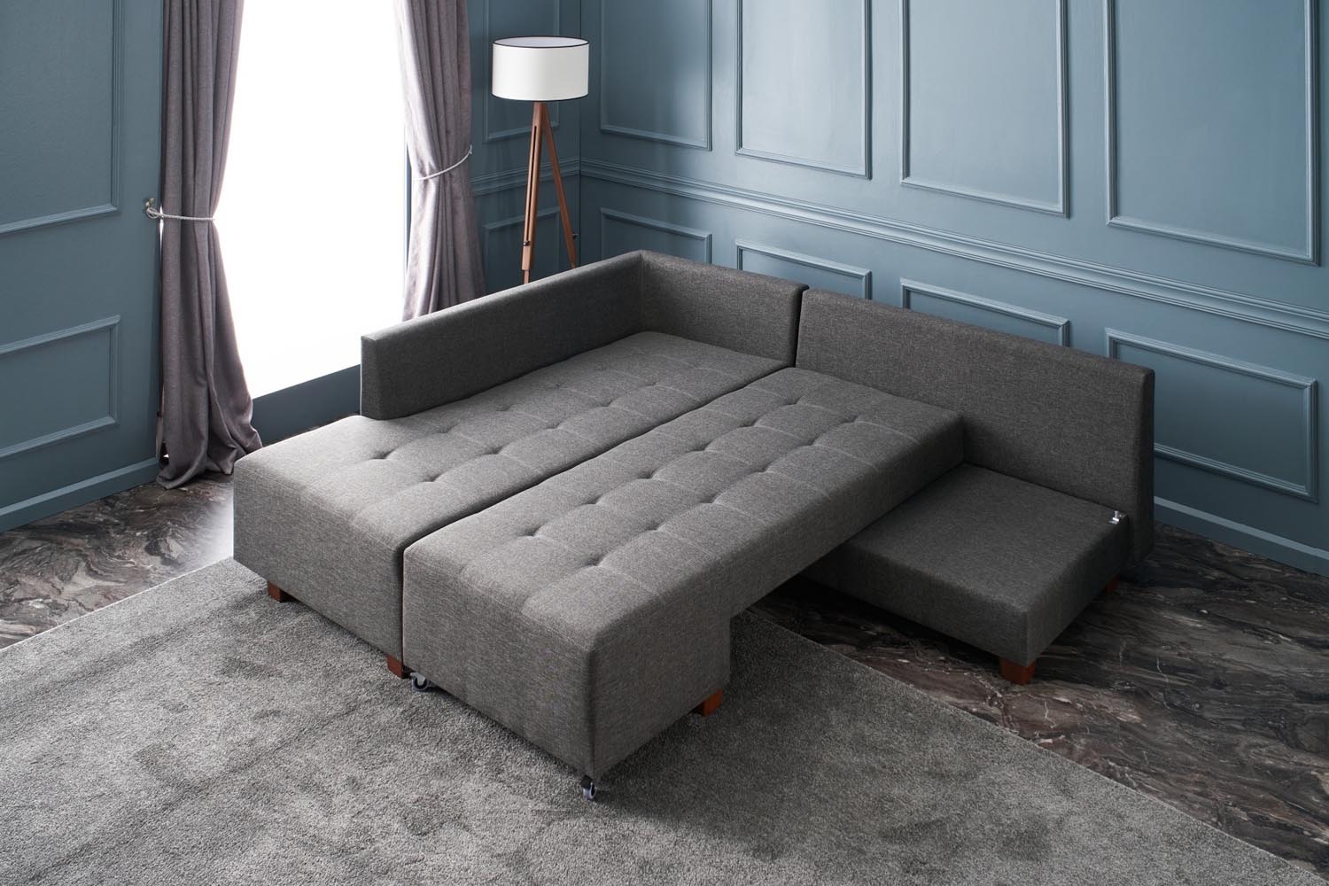 Manama Corner Sofa Bed Left - Anthracite in Anthrazit präsentiert im Onlineshop von KAQTU Design AG. Bettsofa ist von Atelier Del Sofa