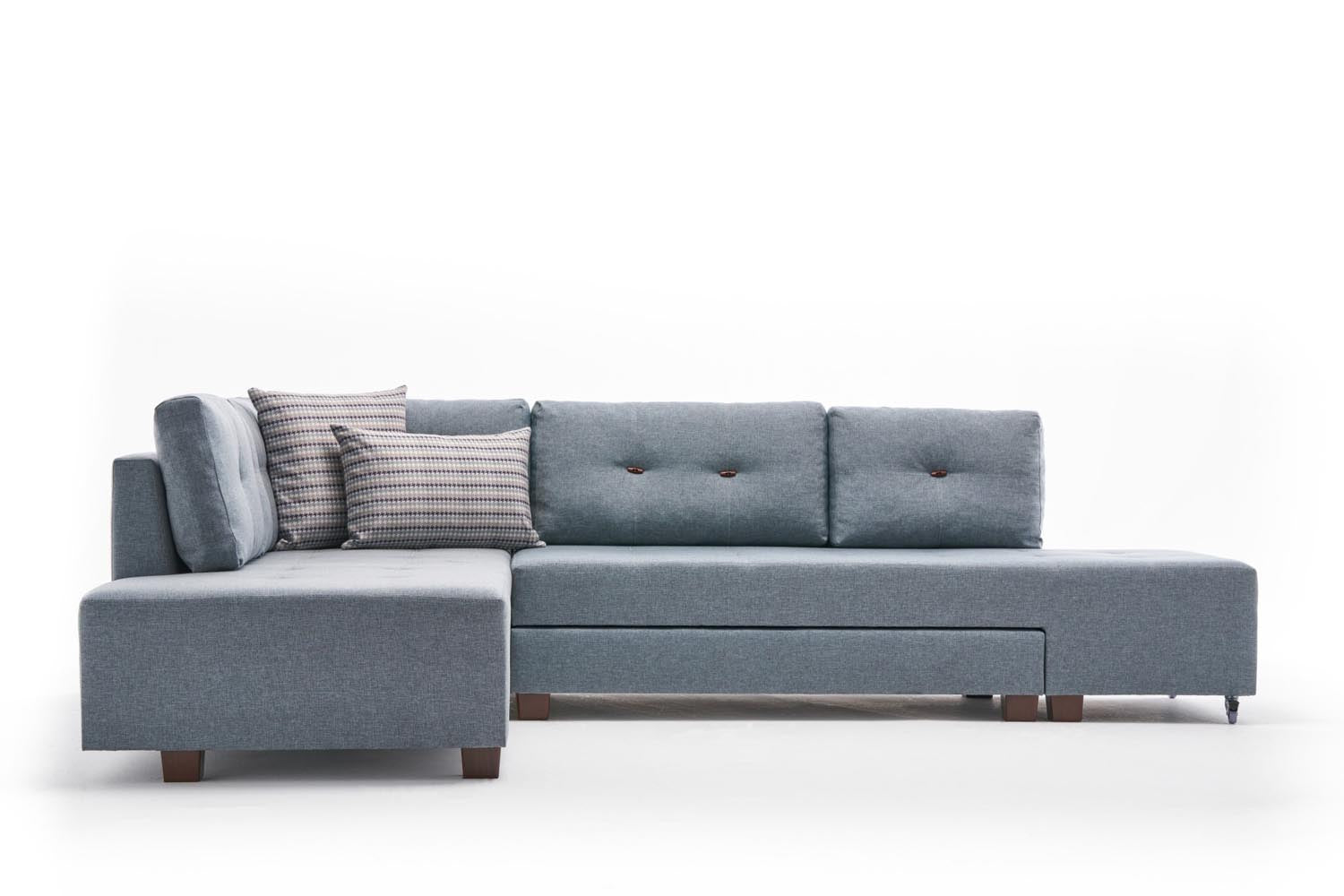 Manama Corner Sofa Bed Left - Light Blue in Helles Blau präsentiert im Onlineshop von KAQTU Design AG. Bettsofa ist von Atelier Del Sofa