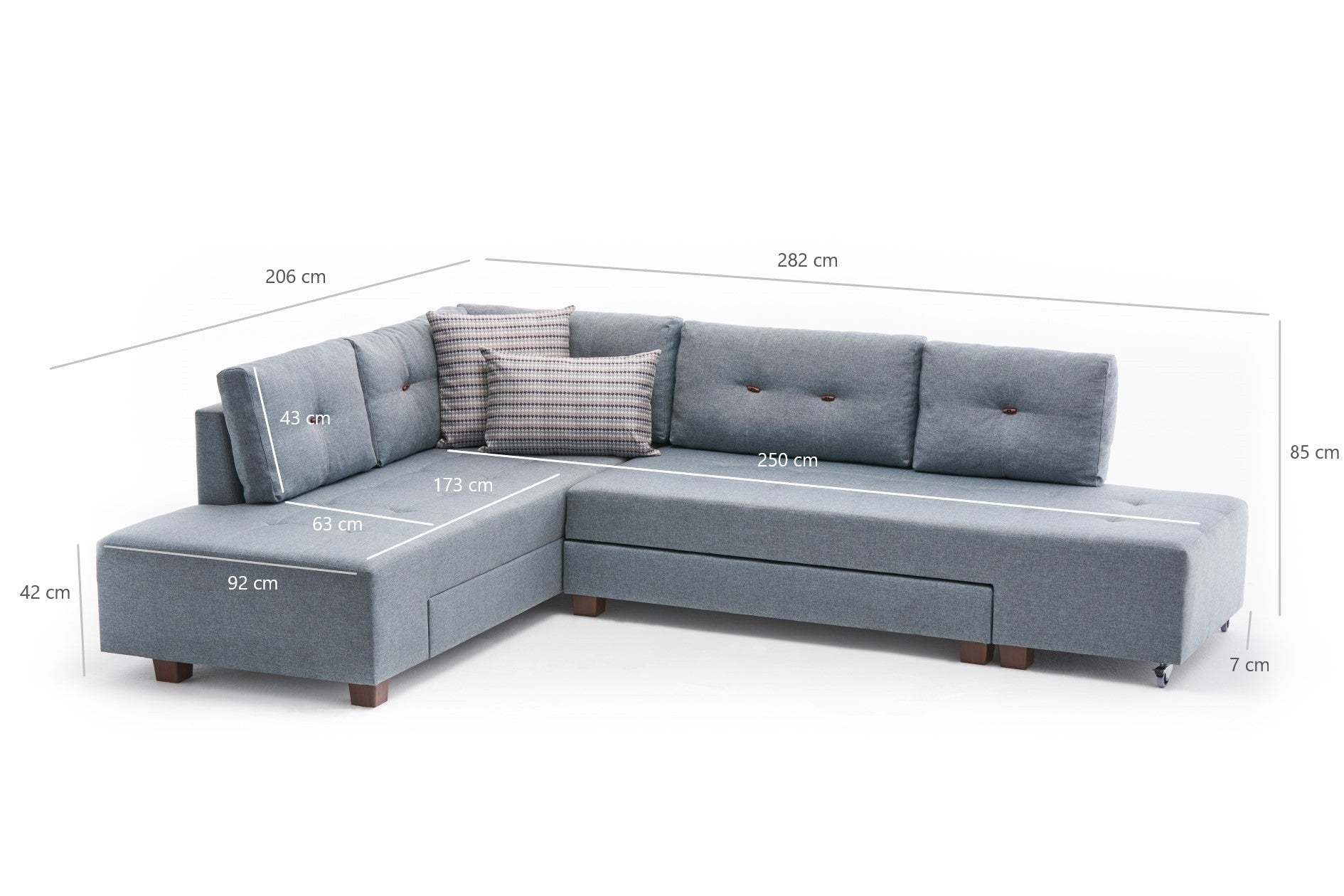Manama Corner Sofa Bed Left - Light Blue in Helles Blau präsentiert im Onlineshop von KAQTU Design AG. Bettsofa ist von Atelier Del Sofa