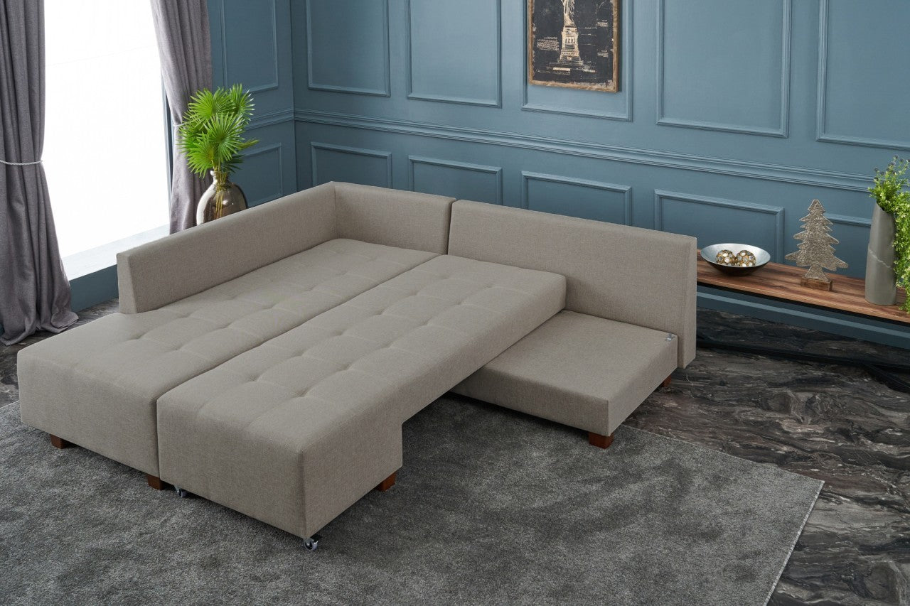 Manama Corner Sofa Bed Left - Cream in Sahne präsentiert im Onlineshop von KAQTU Design AG. Bettsofa ist von Atelier Del Sofa