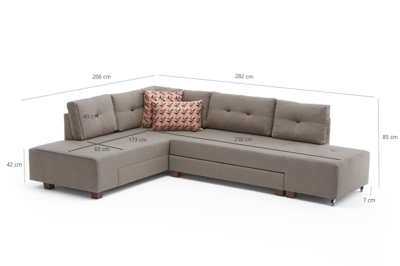 Manama Corner Sofa Bed Left - Cream in Sahne präsentiert im Onlineshop von KAQTU Design AG. Bettsofa ist von Atelier Del Sofa