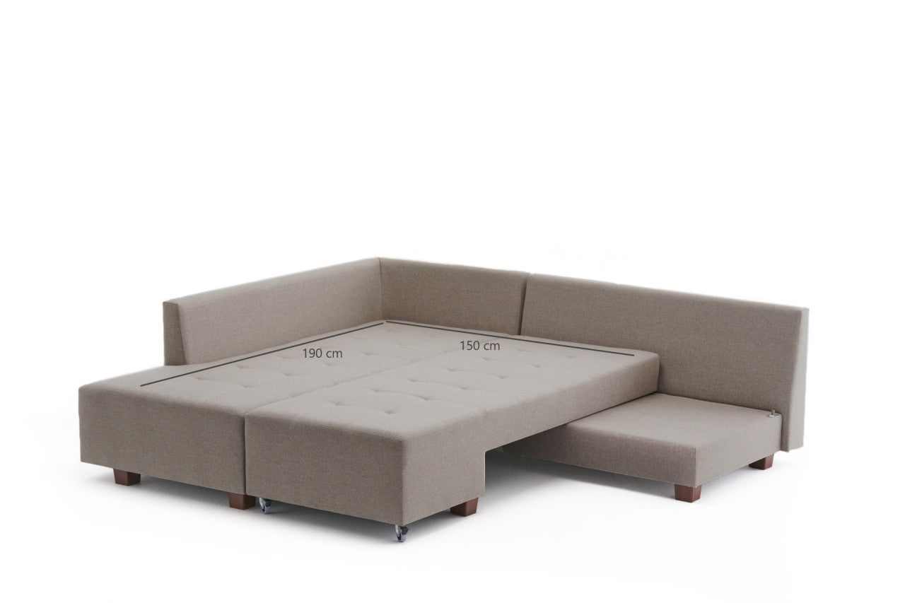 Manama Corner Sofa Bed Left - Cream in Sahne präsentiert im Onlineshop von KAQTU Design AG. Bettsofa ist von Atelier Del Sofa