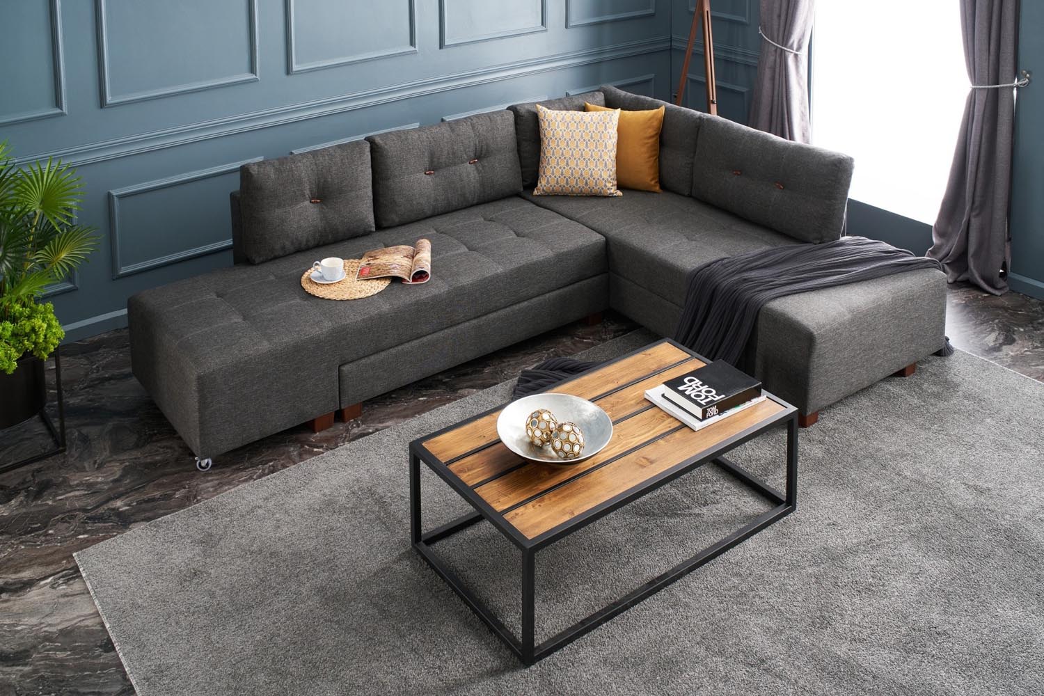 Manama Corner Sofa Bed Right - Anthracite in Anthrazit präsentiert im Onlineshop von KAQTU Design AG. Bettsofa ist von Atelier Del Sofa