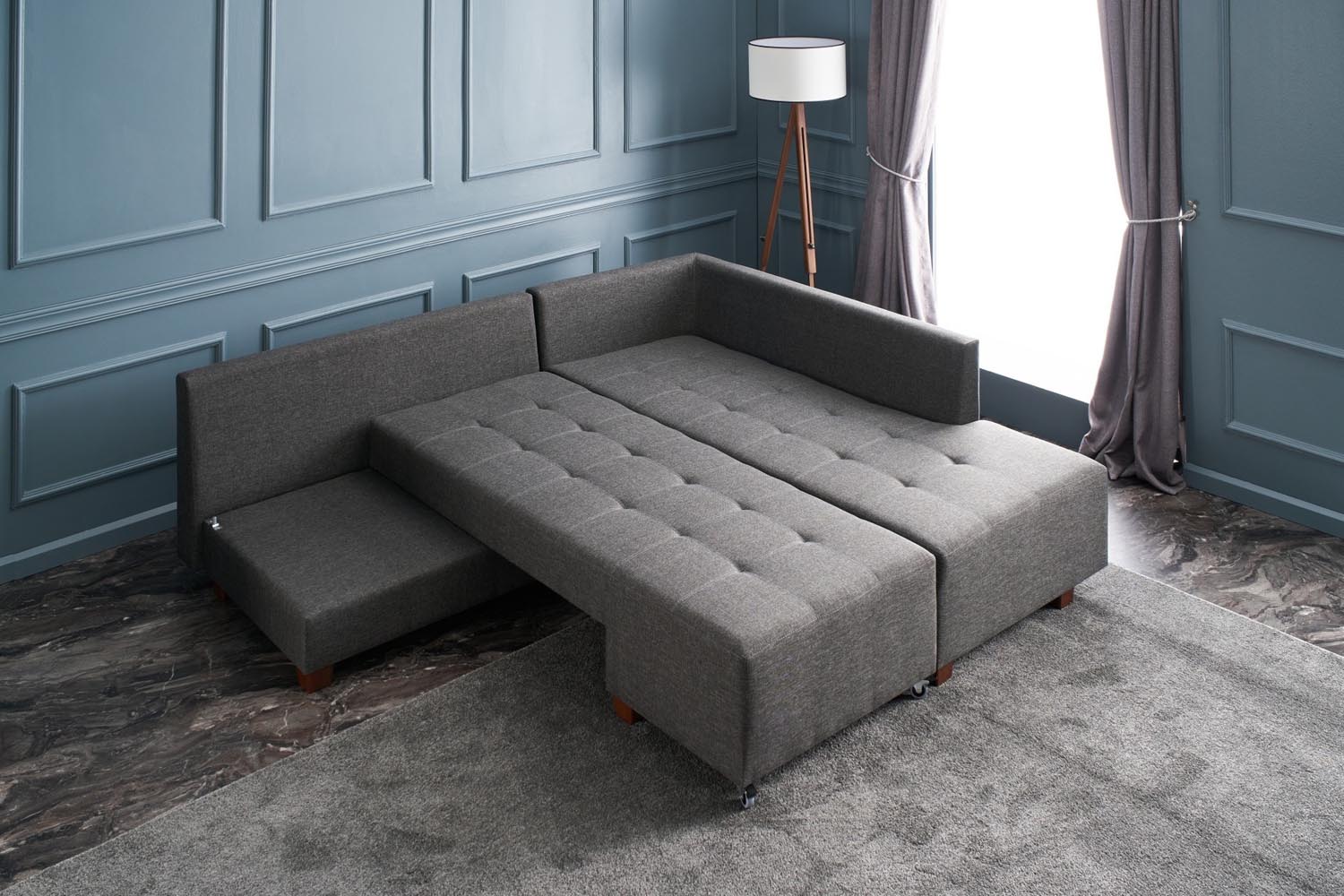Manama Corner Sofa Bed Right - Anthracite in Anthrazit präsentiert im Onlineshop von KAQTU Design AG. Bettsofa ist von Atelier Del Sofa