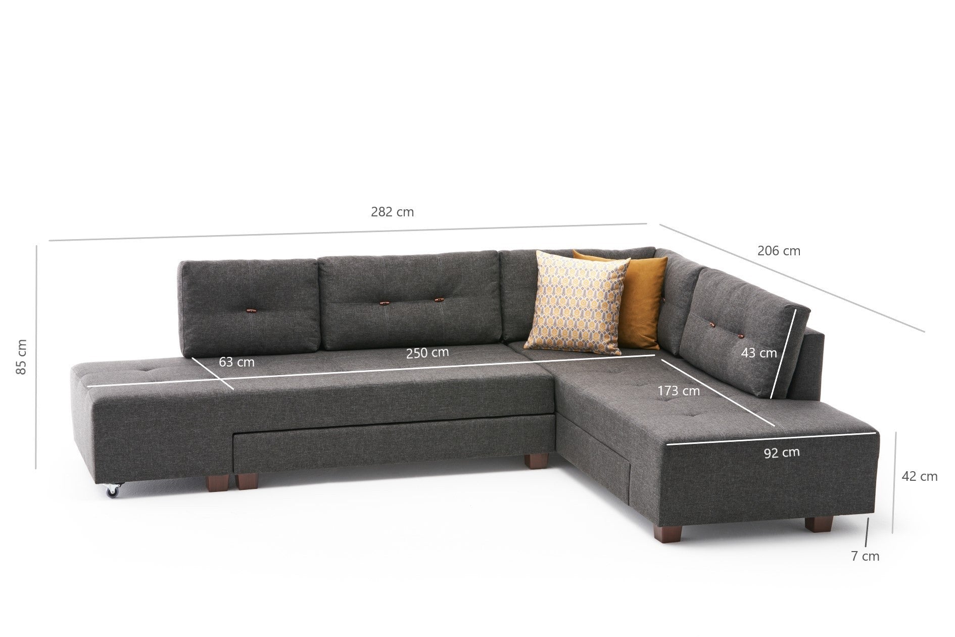 Manama Corner Sofa Bed Right - Anthracite in Anthrazit präsentiert im Onlineshop von KAQTU Design AG. Bettsofa ist von Atelier Del Sofa