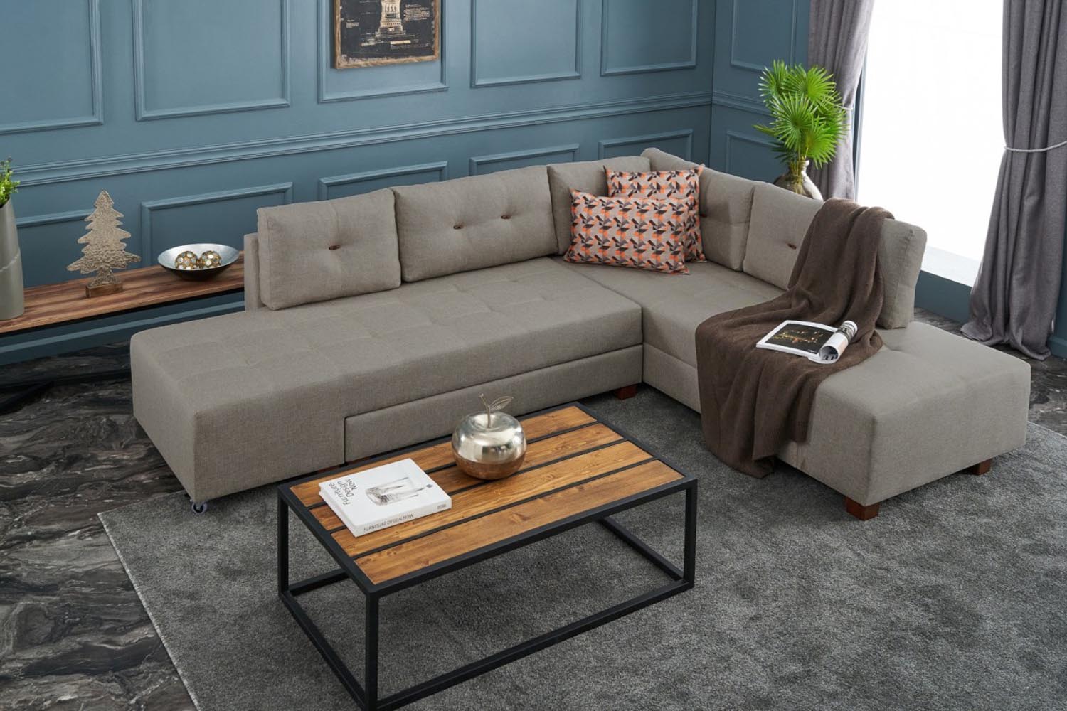 Manama Corner Sofa Bed Right - Cream in Sahne präsentiert im Onlineshop von KAQTU Design AG. Bettsofa ist von Atelier Del Sofa