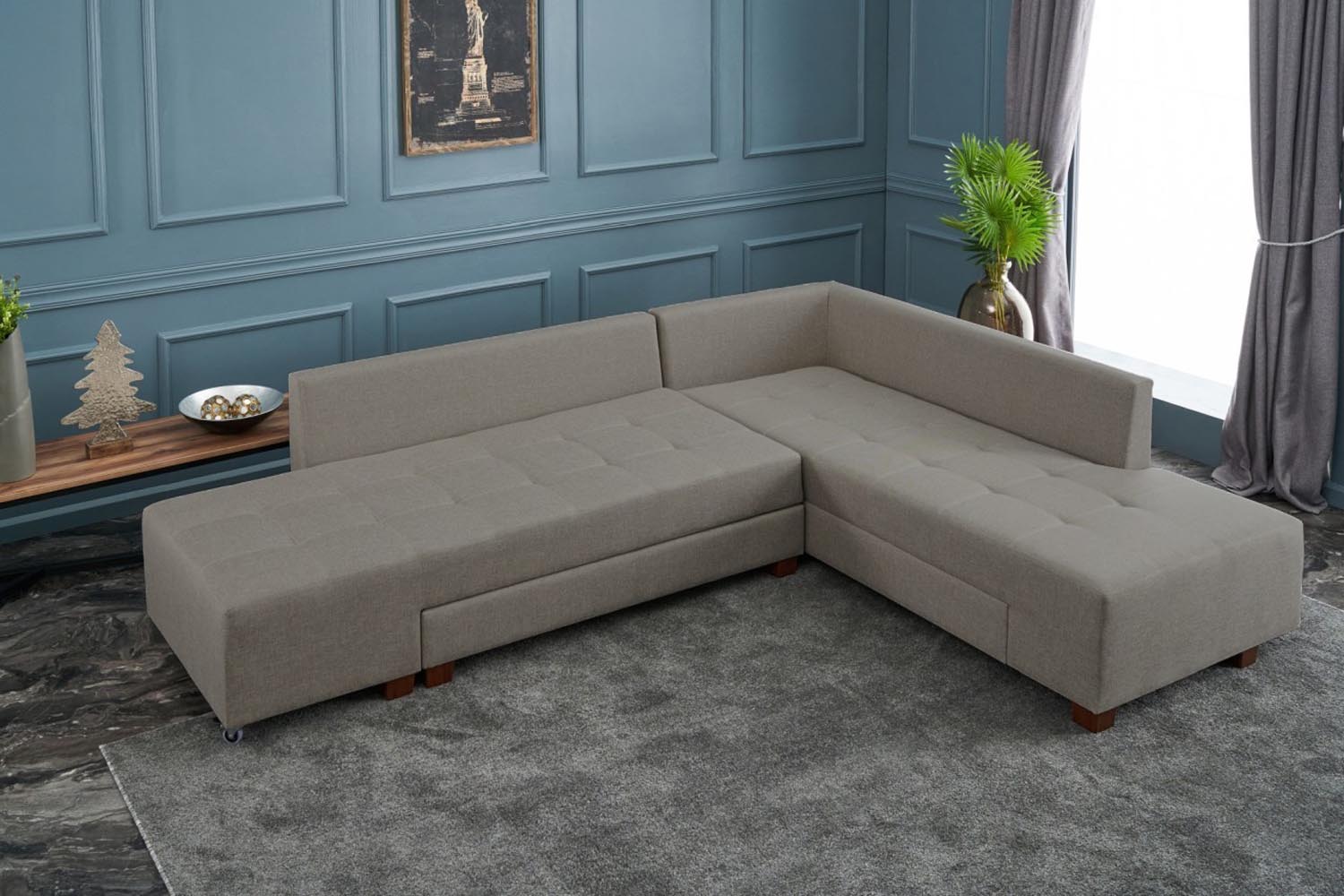 Manama Corner Sofa Bed Right - Cream in Sahne präsentiert im Onlineshop von KAQTU Design AG. Bettsofa ist von Atelier Del Sofa