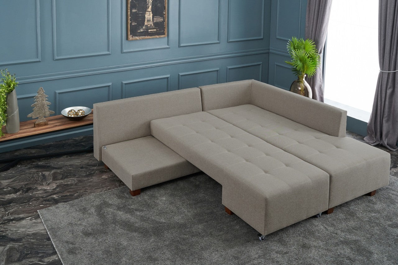 Manama Corner Sofa Bed Right - Cream in Sahne präsentiert im Onlineshop von KAQTU Design AG. Bettsofa ist von Atelier Del Sofa