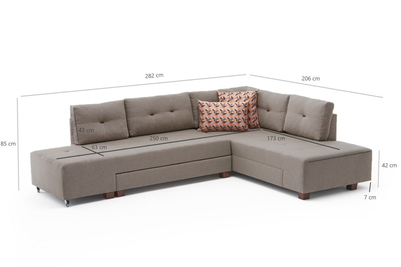 Manama Corner Sofa Bed Right - Cream in Sahne präsentiert im Onlineshop von KAQTU Design AG. Bettsofa ist von Atelier Del Sofa