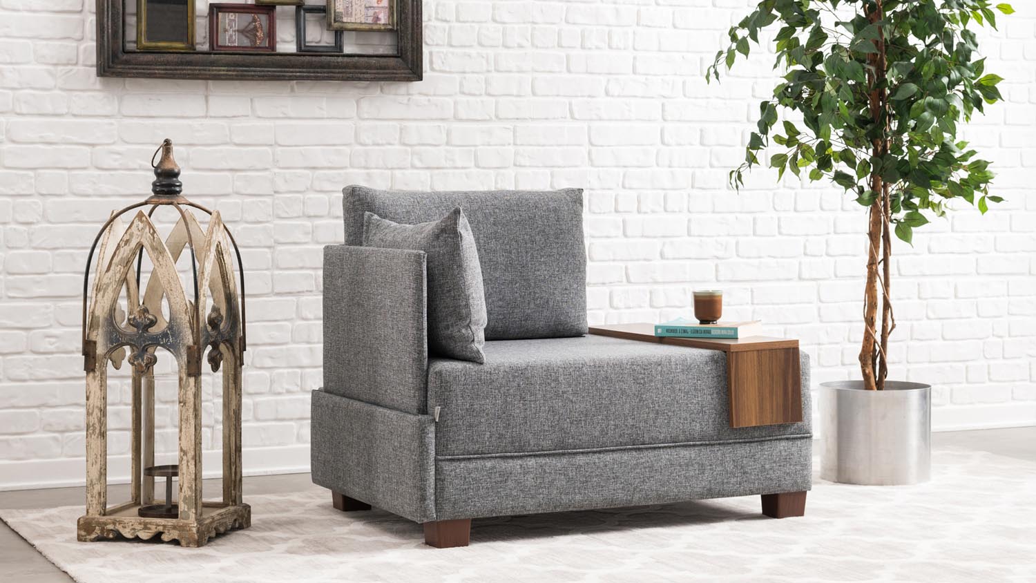 Fly Armchair Left - Grey in Grau präsentiert im Onlineshop von KAQTU Design AG. Modulares Sofa ist von Atelier Del Sofa