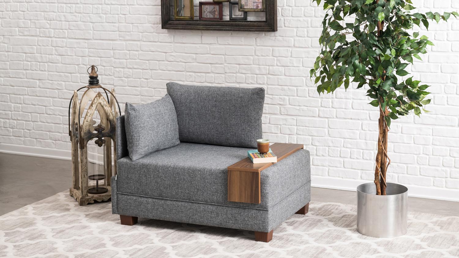 Fly Armchair Left - Grey in Grau präsentiert im Onlineshop von KAQTU Design AG. Modulares Sofa ist von Atelier Del Sofa