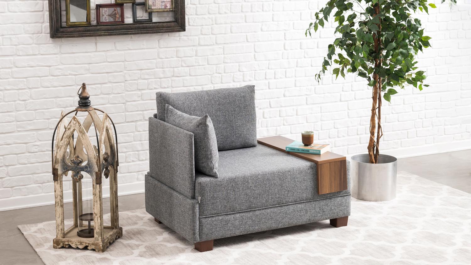 Fly Armchair Left - Grey in Grau präsentiert im Onlineshop von KAQTU Design AG. Modulares Sofa ist von Atelier Del Sofa