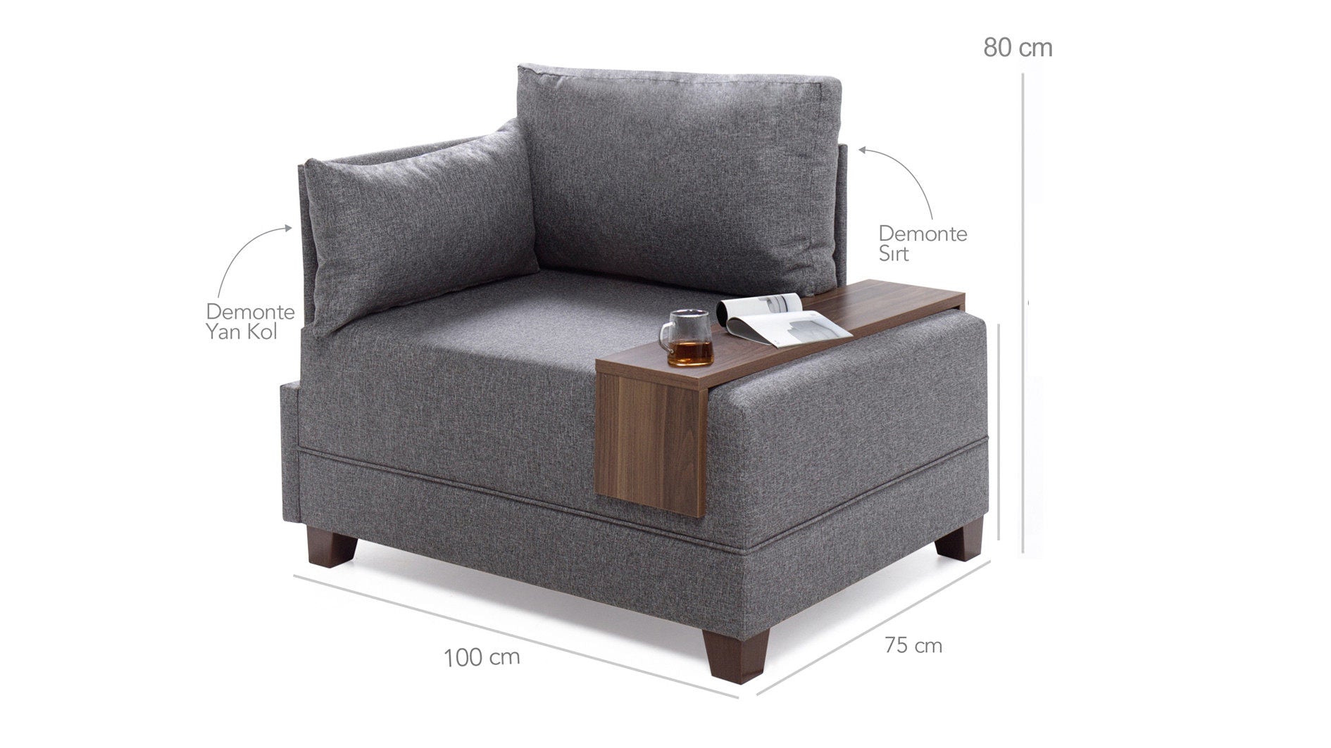 Fly Armchair Left - Grey in Grau präsentiert im Onlineshop von KAQTU Design AG. Modulares Sofa ist von Atelier Del Sofa