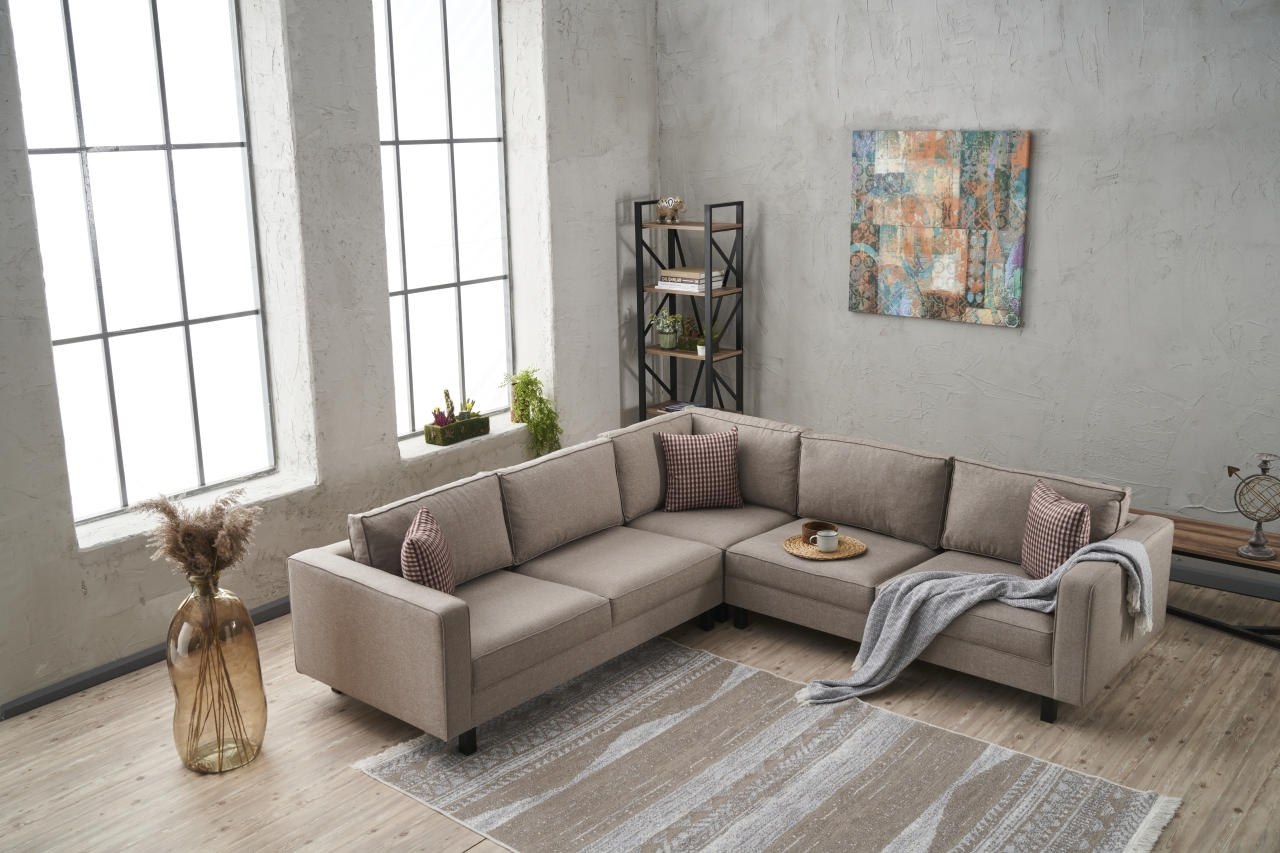 Kale Linen - Cream in Sahne präsentiert im Onlineshop von KAQTU Design AG. Ecksofa ist von Atelier Del Sofa
