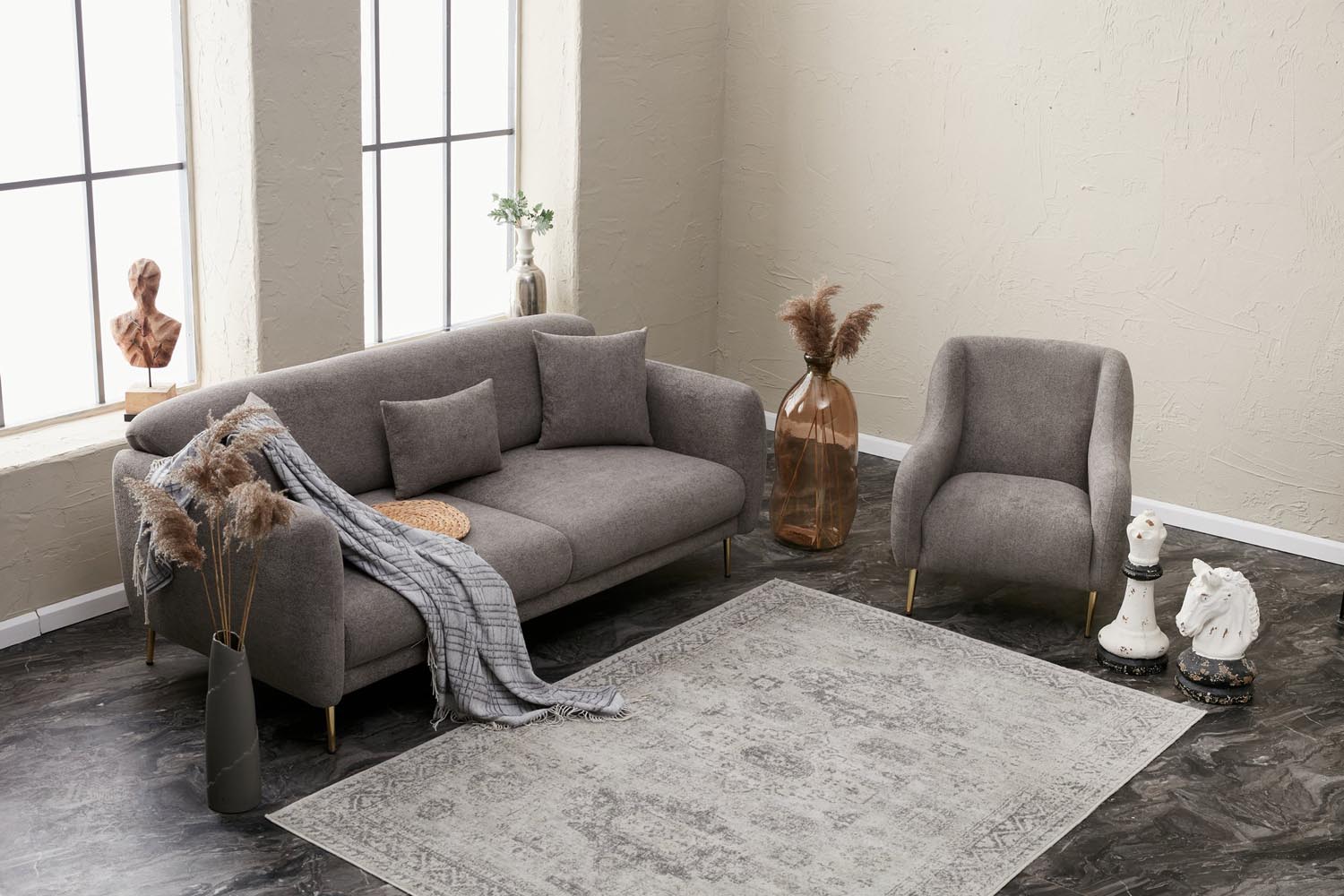 Simena - Grey in Grau Gold präsentiert im Onlineshop von KAQTU Design AG. Bettsofa ist von Atelier Del Sofa