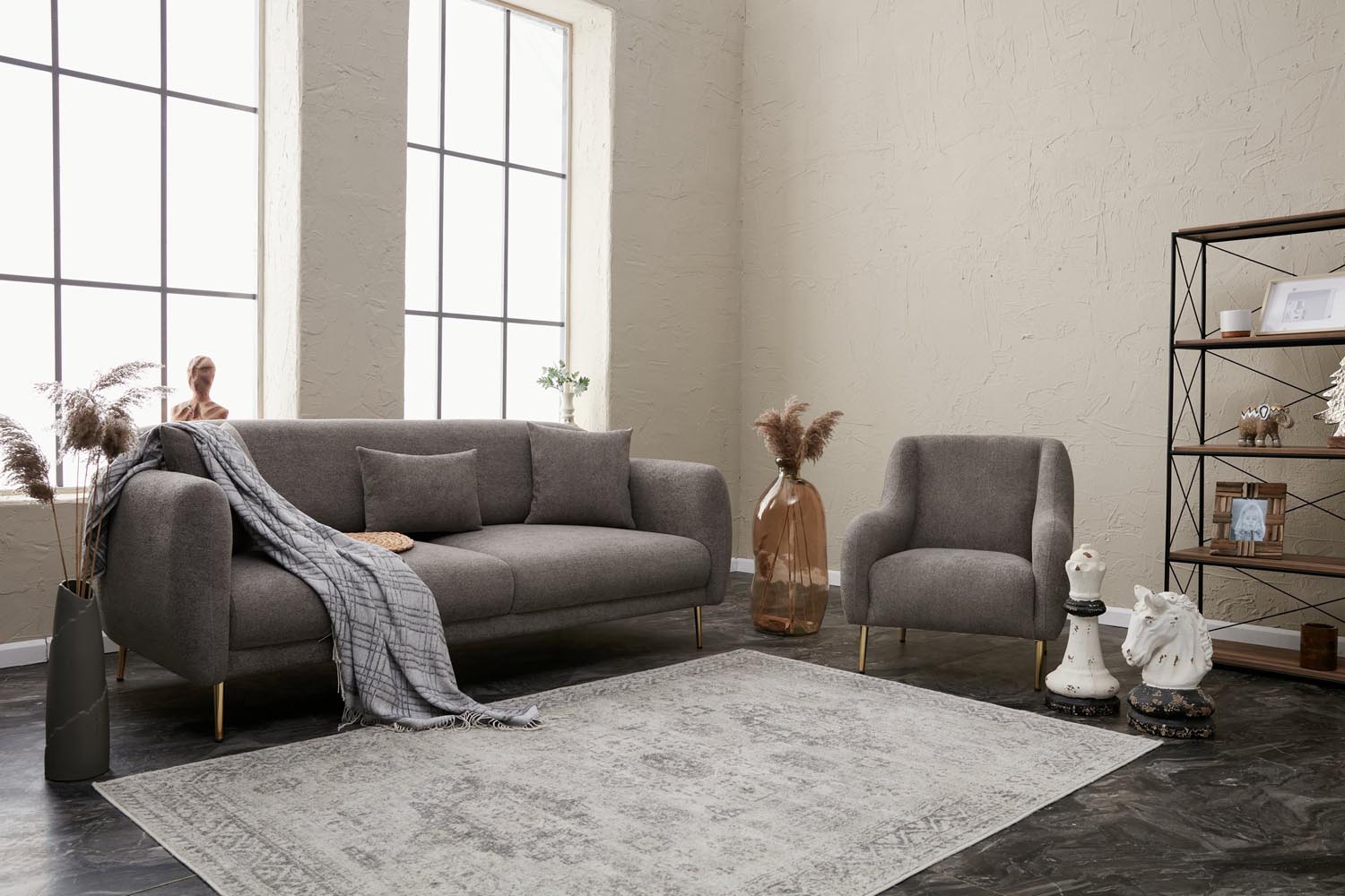 Simena - Grey in Grau Gold präsentiert im Onlineshop von KAQTU Design AG. Bettsofa ist von Atelier Del Sofa