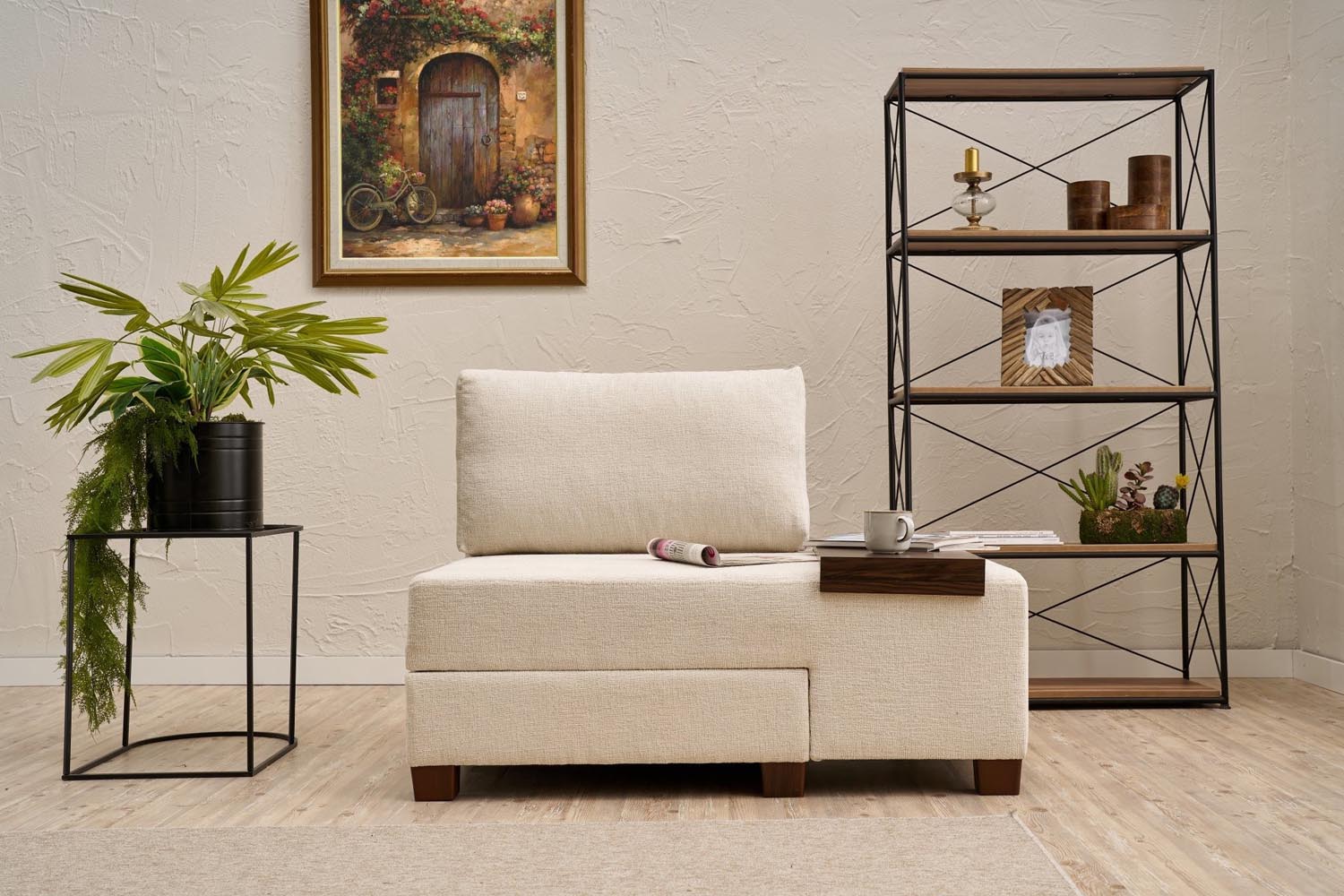 Perenna Chenille Right - Cream in Sahne präsentiert im Onlineshop von KAQTU Design AG. Bettsofa ist von Atelier Del Sofa