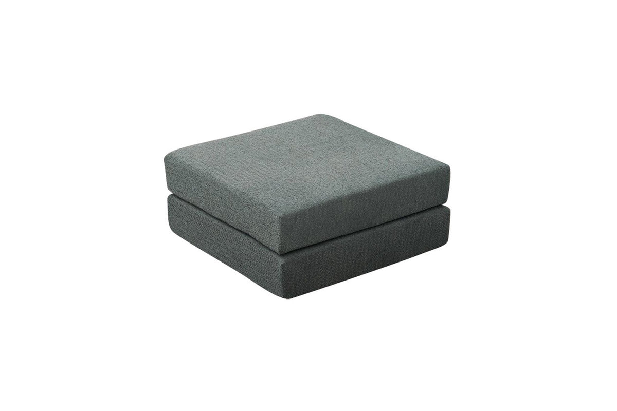 Comfort Pouf von Atelier Del Sofa in Grün aus 100% Chenille-Stoff, quadratische Form, Masse 95x95x43 cm, mit Weichschaum-Sitzfläche.