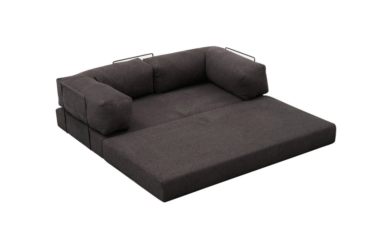 Comfort Ecksofa in Anthrazit von Atelier Del Sofa, Eckform mit Chenille-Bezug, Sitz- und Liegefläche sichtbar, Frontalansicht im Wohnraum.