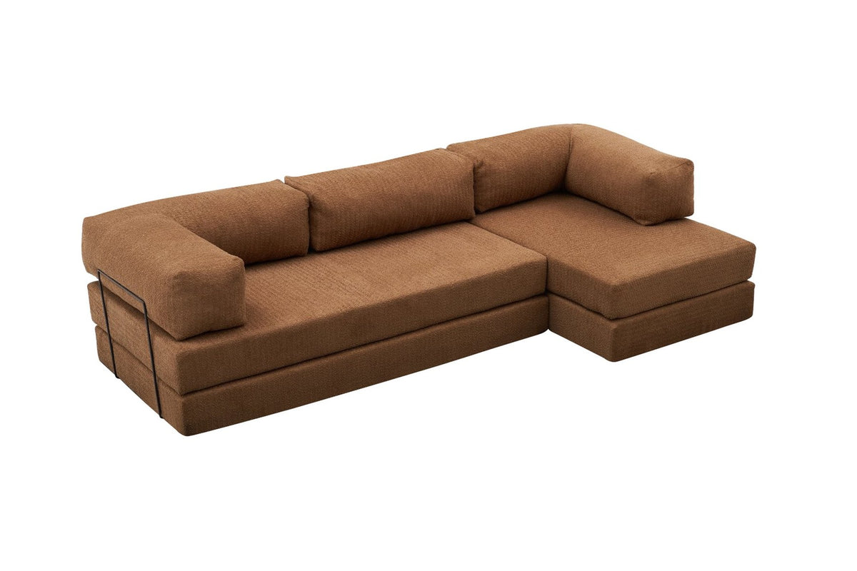 Comfort Ecksofa in Braun mit Chenille-Bezug, Eckform, erkennbare Polsterung und Sitzfläche, Produktfoto von Atelier Del Sofa.