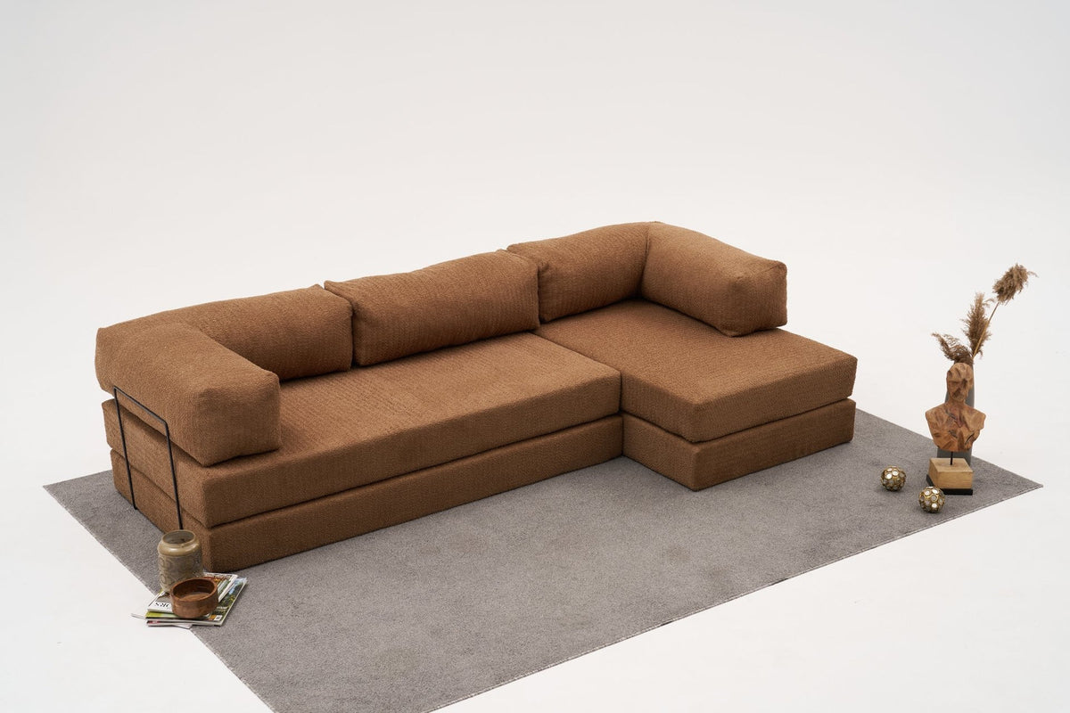 Comfort Ecksofa in Braun mit Chenille-Bezug, Eckform, erkennbare Polsterung und Sitzfläche, Produktfoto von Atelier Del Sofa.
