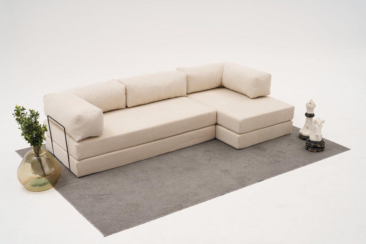 Comfort Ecksofa von Atelier Del Sofa in Creme, Bezug aus 100% Chenille, Eckform mit ausklappbarer Liegefläche, Grösse 290 x 95 x 75 cm